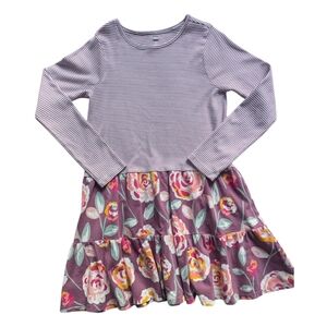 Tea Girls 14 Twirl Dress Purple Stripes and Flowers Two Tiered Skirt NWOT